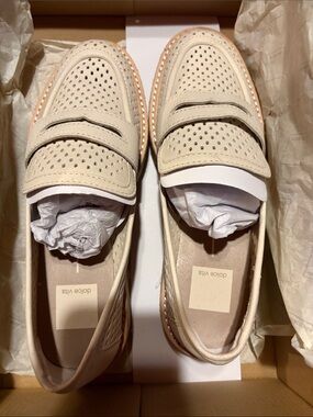 Dolce Vita Beige Perforated Leather Penny Loafers